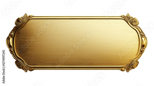 golden shiny blank metal nameplate isolated on transparent white background, clipping path