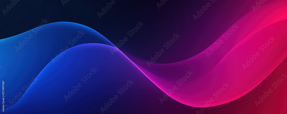 Obraz premium A vibrant blend of blue and pink waves gracefully undulates against a dark background, creating a dynamic, modern visual effect.