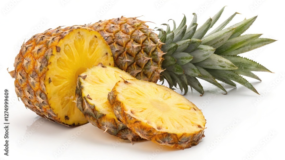 A cross-section of a pineapple with golden flesh, isolated A cross-section of a pineapple with golden flesh, isolated