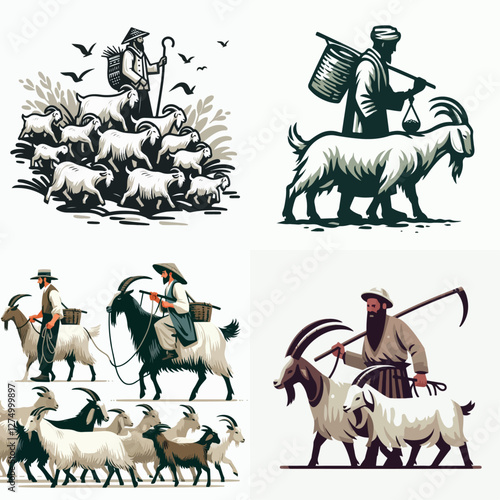 goat herder vector illustration