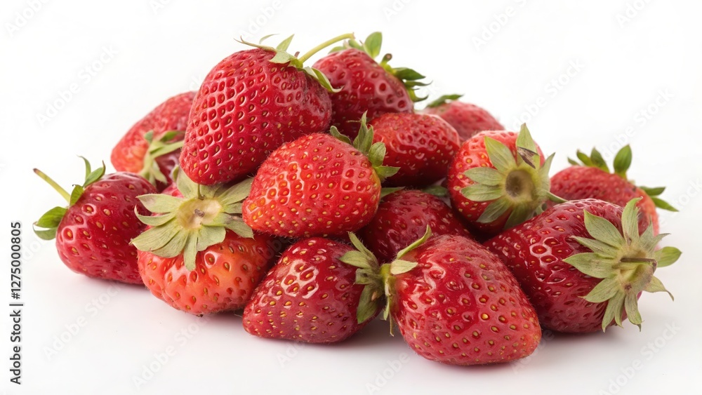 A handful of fresh strawberries with tiny water droplets, isolated A handful of fresh strawberries with tiny water droplets, isolated