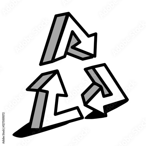 Recycle icon with isometric icon. Sign and symbol. Vector line art, clip art, minimalist simple outline. Hand drawing technology illustration. Sticker print design