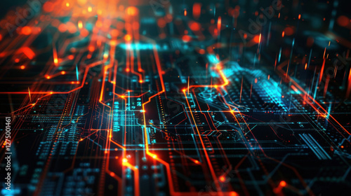 Wallpaper Mural Abstract digital circuit board with glowing lines and patterns, showcasing technology and innovation. vibrant colors create futuristic atmosphere Torontodigital.ca