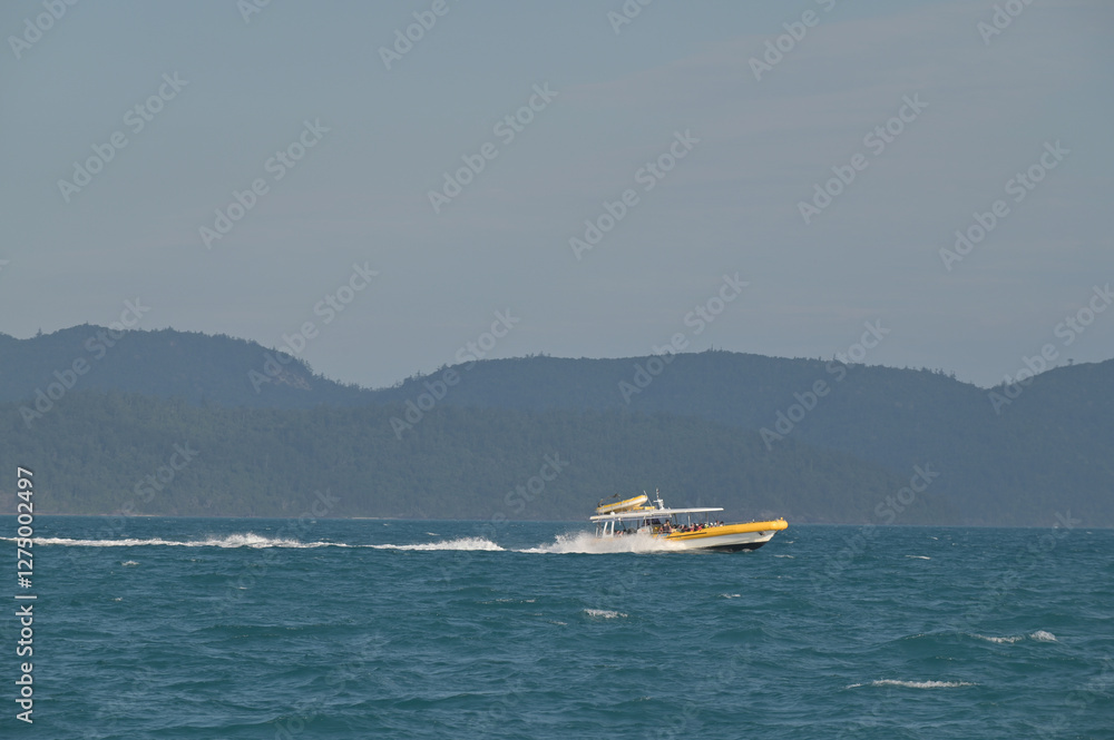 Tourists ride on Ocean Rafting to the Whitsunday Islands Queensland Australia