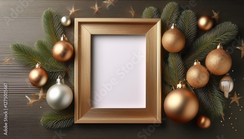 Charming Vintage Frame Adorned with Holiday Baubles, Adding a Sparkle to the Classic Scene in Soft Pastel Tones, Perfect for Festive Home Decor or Artistic Inspiration.