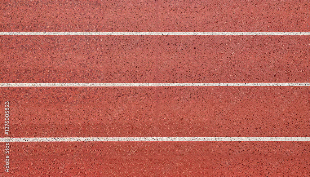 Fototapeta premium Track surface with white lanes in red color