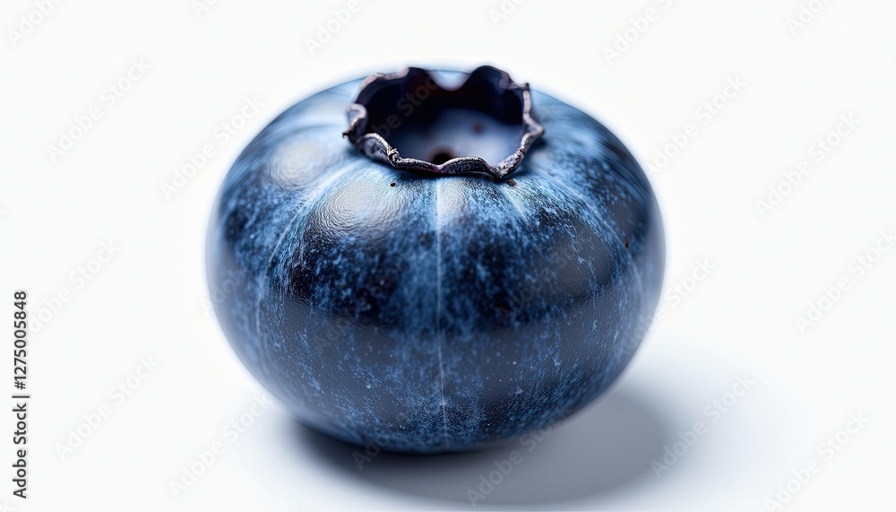 Obraz premium CloseUp Blueberry Photo on Vibrant White Background Fresh and Crisp. A close up of a blueberry on a white surface.