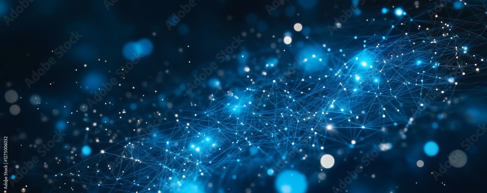 Blue digital network flowing, bokeh background Blue digital network flowing, bokeh background