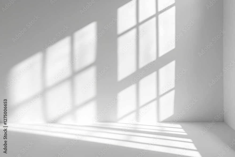 Sunlight shadows on white wall, room corner, minimalist background, design mockup Sunlight shadows on white wall, room corner, minimalist background, design mockup