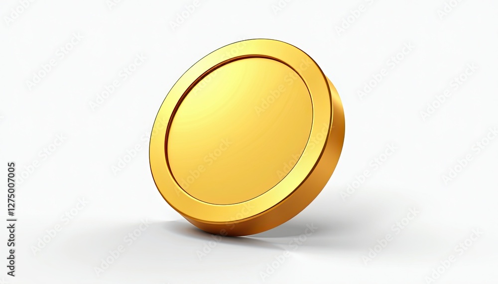 Golden Coin on Pure White Background: Luxurious Reflections. A gold coin on a white background. Golden Coin on Pure White Background: Luxurious Reflections. A gold coin on a white background.