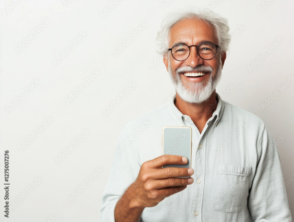 A Joyful Adult Beaming with Happiness While Holding a Smartphone in Their Hand A Joyful Adult Beaming with Happiness While Holding a Smartphone in Their Hand