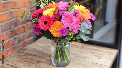 Wallpaper Mural Vibrant Summer Bouquet of Gerbera Daisies and Chrysanthemums in a Glass Vase Torontodigital.ca