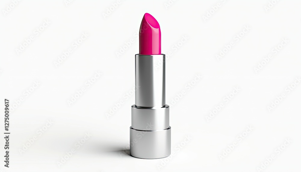 Vibrant Pink Lipstick Against Pure White Background: Stark Color Contrast Effect. A pink lipstick on a white background. Vibrant Pink Lipstick Against Pure White Background: Stark Color Contrast Effect. A pink lipstick on a white background.