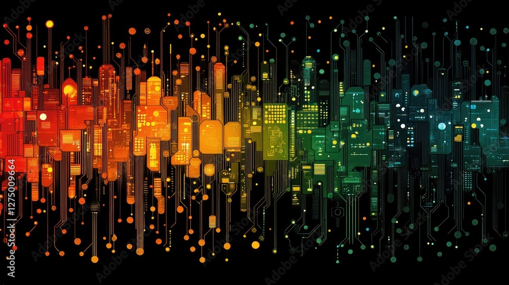 custom made wallpaper toronto digitalAbstract circuit board pattern design, colorful electronic components, futuristic technology background, possible use as stock photo