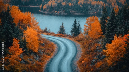 Autumn Winding Road Overlook Lake