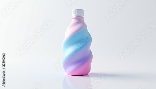 Elegant Pink and Blue Gradient Bottle Cap Against Pure White Background. A pink and blue plastic bottle with a white cap. photo