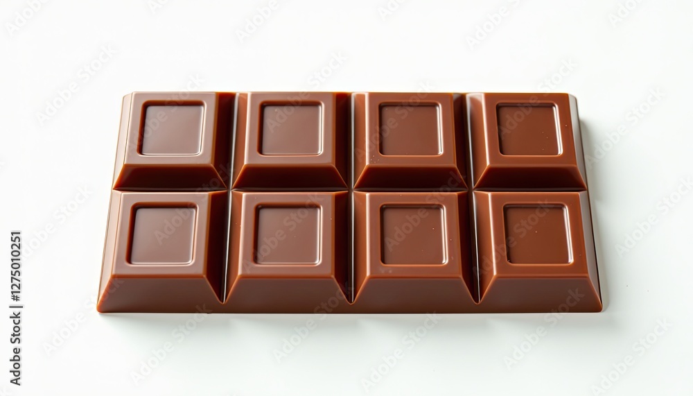 Obraz premium Luxurious Rectangular Brown Chocolate Bar on Perfect White Background. A rectangular chocolate bar on a white surface.