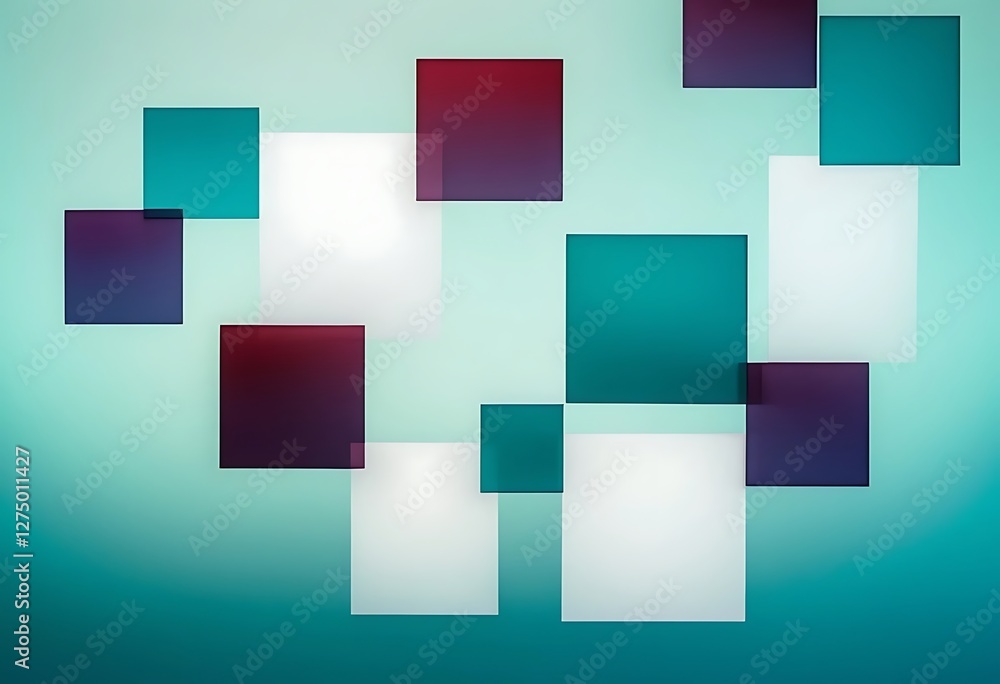 Geometric Harmony, Floating Square Panels on a Gradient Aqua Background Geometric Harmony, Floating Square Panels on a Gradient Aqua Background