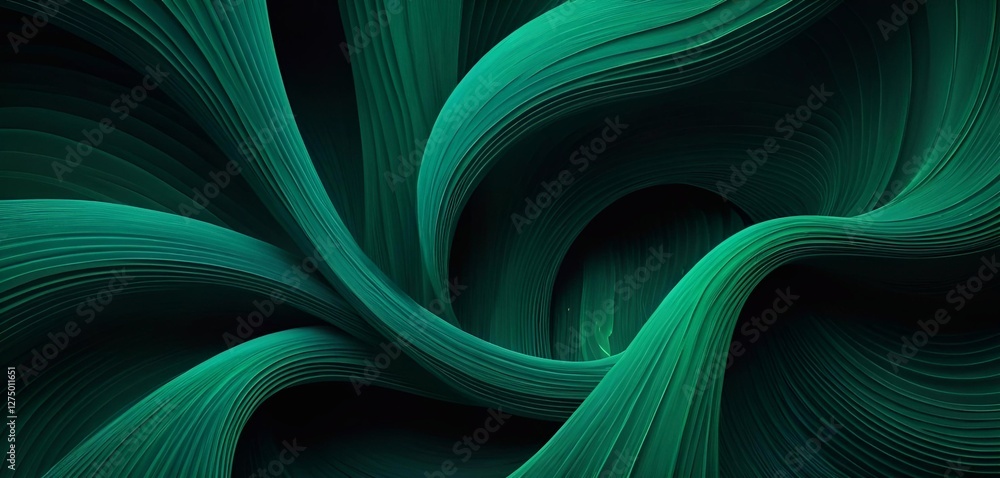 Fototapeta premium Dark green background image, thread, fabric, 3D texture banner