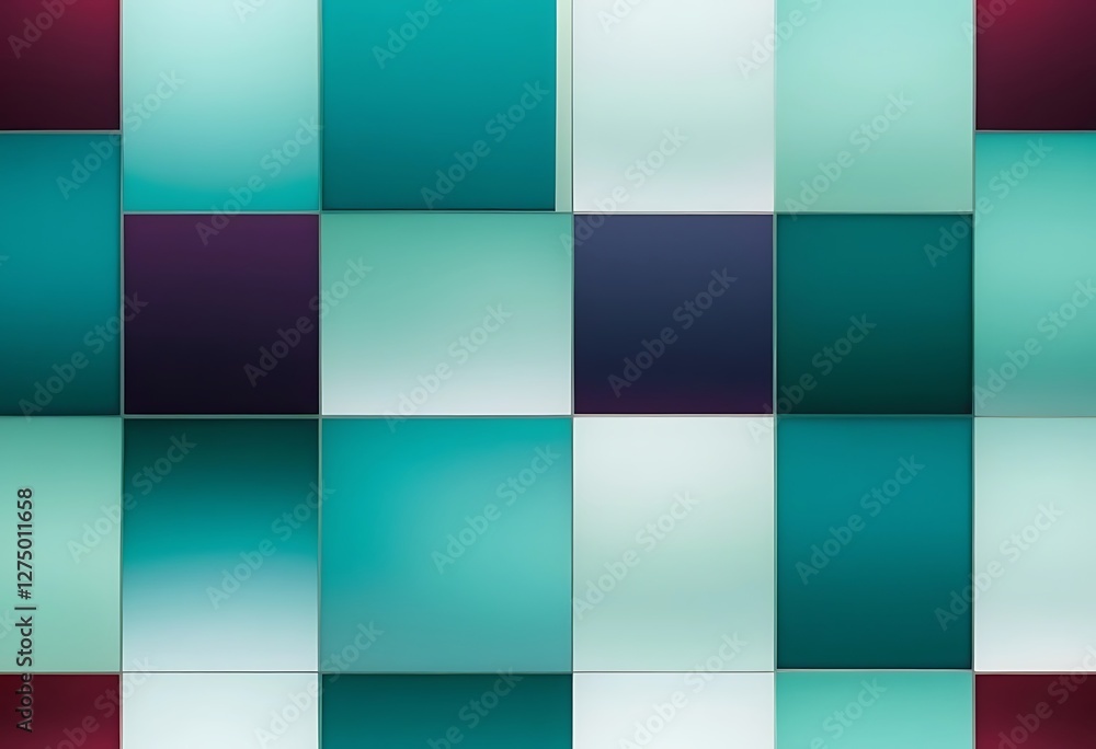 Harmonious arrangement of gradient square tiles in vibrant aquatic hues