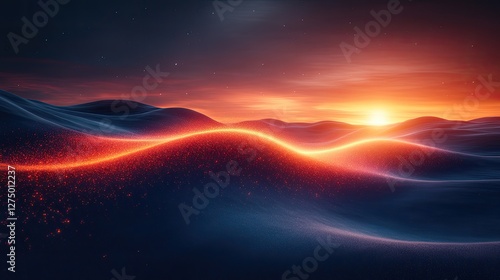 Sunrise over wavy desert landscape, digital art, background