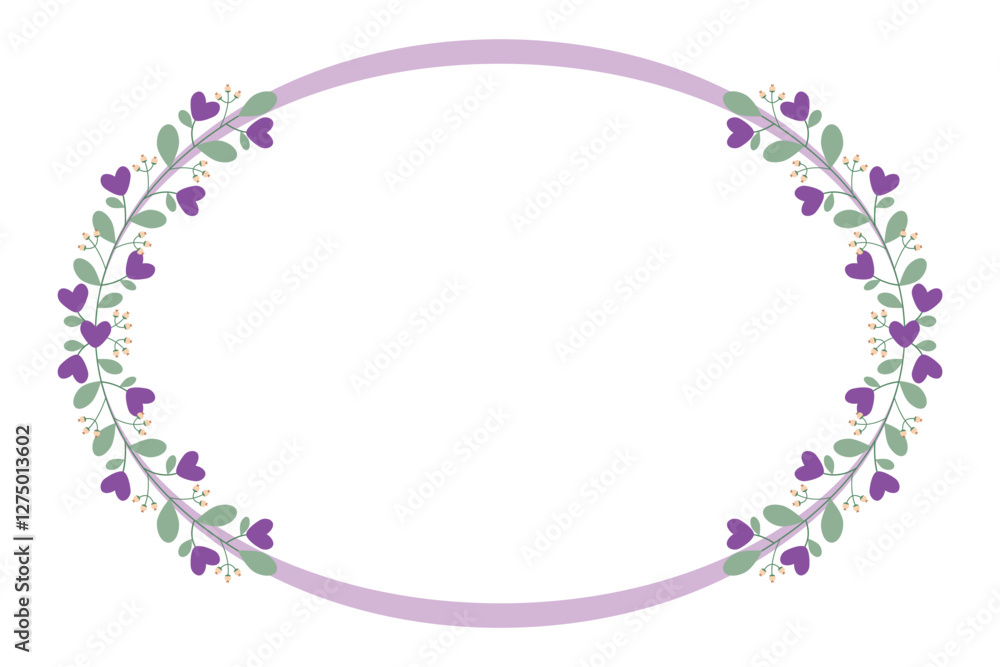 Beautiful Oval Circle Borders Frame Or Wreath With Love Purple Flowers And Leaves Beautiful Oval Circle Borders Frame Or Wreath With Love Purple Flowers And Leaves