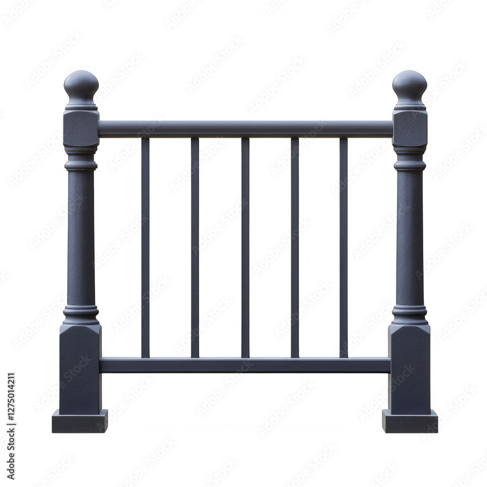 Cast Iron Railing Section with Decorative Finials and Vertical Bars