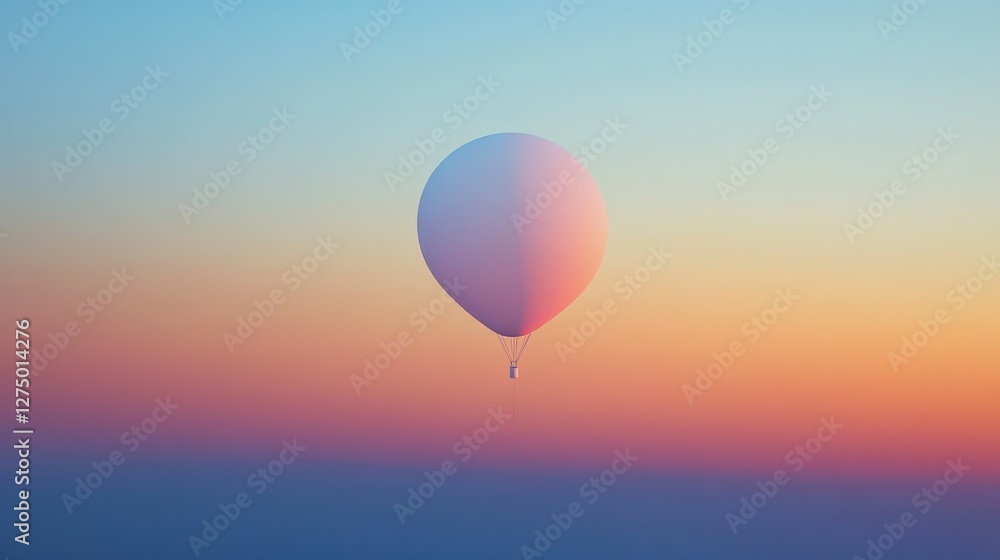 Fototapeta 28.Wide shot of a blank white helium balloon rising into the atmosphere, its smooth surface standing out sharply against the vivid hues of the horizon.