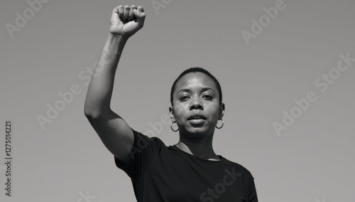 Anti-racism protest fist raised against racial inequality backdrop photo