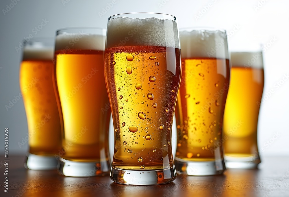 Beer Glasses Collection: Cold Beer with Foam Head, Amber Liquid, Different Beer Mugs and Glasses, Condensation Drops, Golden Beer, Crystal Clear Glass, Product Photography on White Background - 8K UHD Beer Glasses Collection: Cold Beer with Foam Head, Amber Liquid, Different Beer Mugs and Glasses, Condensation Drops, Golden Beer, Crystal Clear Glass, Product Photography on White Background - 8K UHD