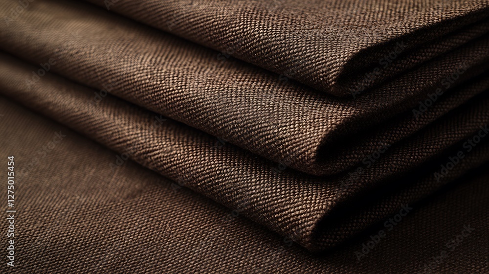 Fototapeta premium Close-up of folded fabric with a rich brown texture, showcasing intricate weaving patterns. Perfect for design projects, fashion, or textile-related content.
