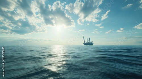 Oceanic Oil Rig Under a Cloudy Sky