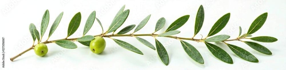 Fresh olive branch leaves with delicate veins and a gentle texture on white background, plant, leafy, olive Fresh olive branch leaves with delicate veins and a gentle texture on white background, plant, leafy, olive