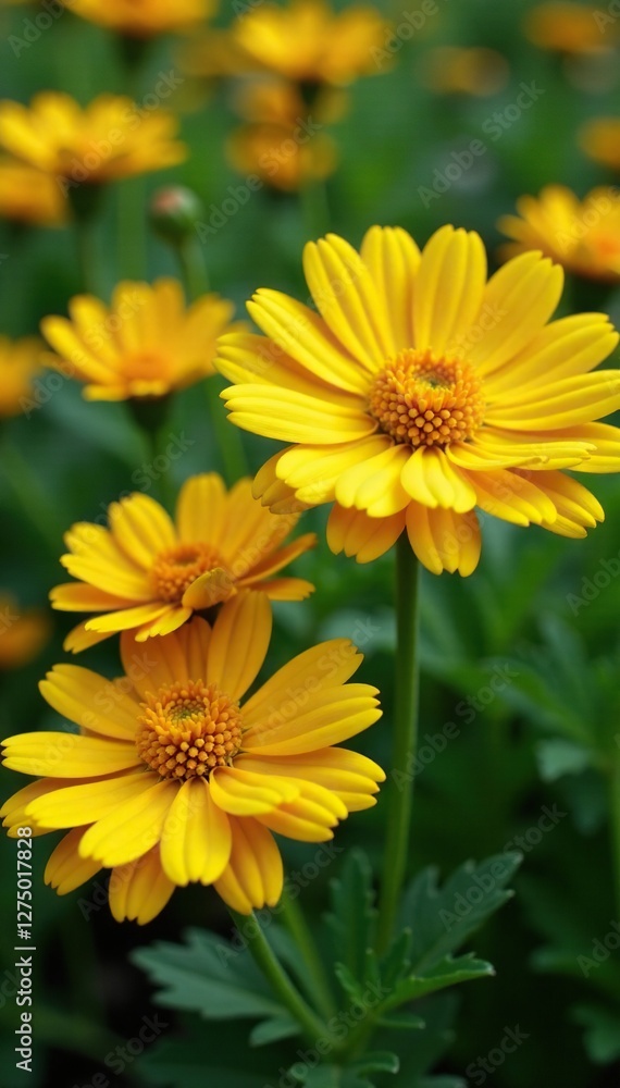 Golden petals of calendula flowers in a garden landscape, gardening, botany, plant Golden petals of calendula flowers in a garden landscape, gardening, botany, plant