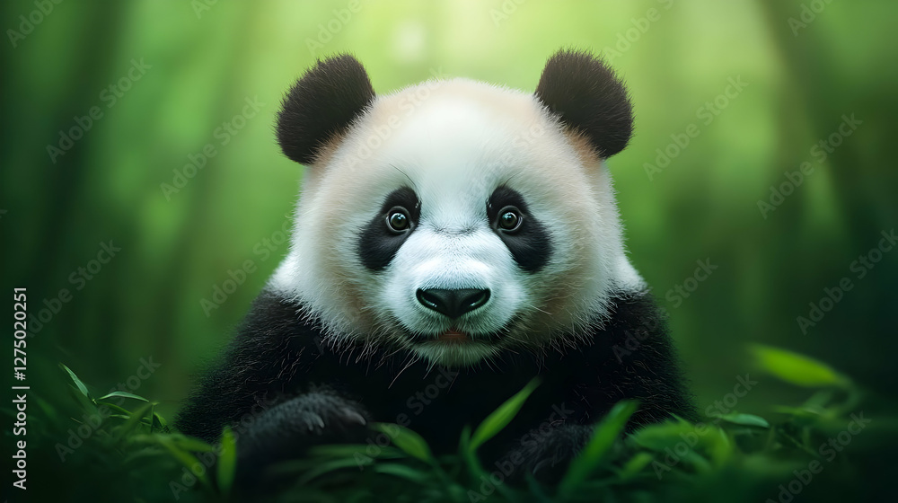 A cute panda resting among lush green foliage, exuding a sense of calm and tranquility in its natural habitat. A cute panda resting among lush green foliage, exuding a sense of calm and tranquility in its natural habitat.