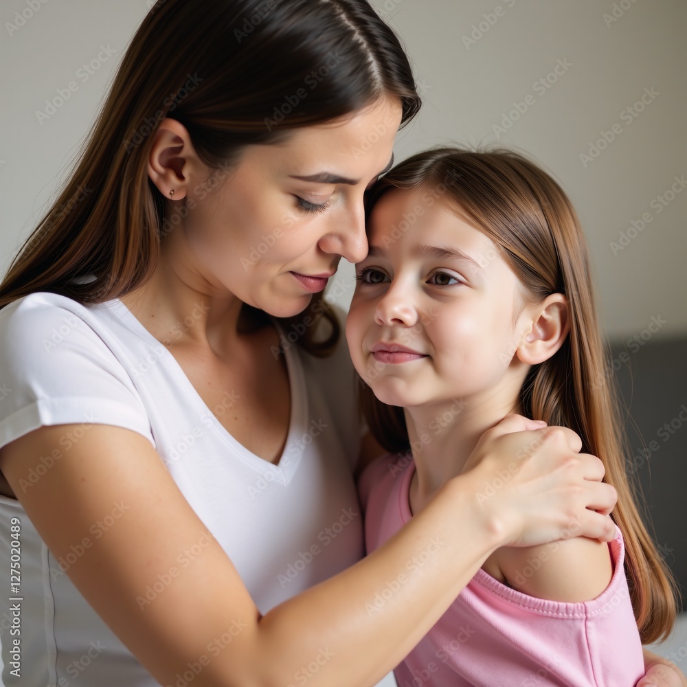 Mother lovingly embracing her daughter in a peaceful environment Mother lovingly embracing her daughter in a peaceful environment