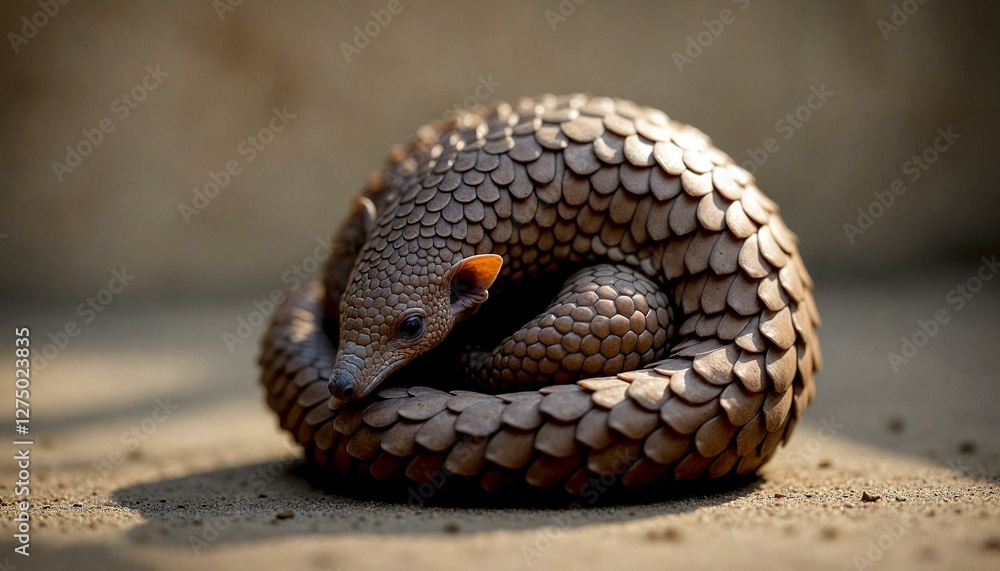 Fototapeta premium Pangolin curled on sand
