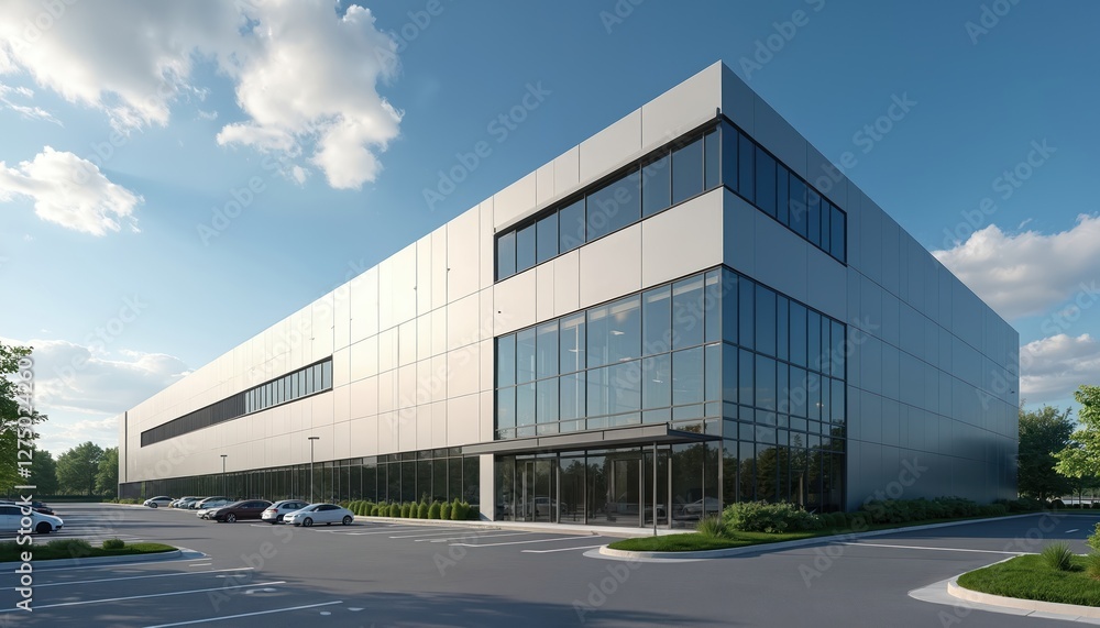 Illustration of modern data center building exterior with parking. Minimalist architecture emphasizes information tech, cutting edge design, innovative solutions, connectivity, dependability, Illustration of modern data center building exterior with parking. Minimalist architecture emphasizes information tech, cutting edge design, innovative solutions, connectivity, dependability,
