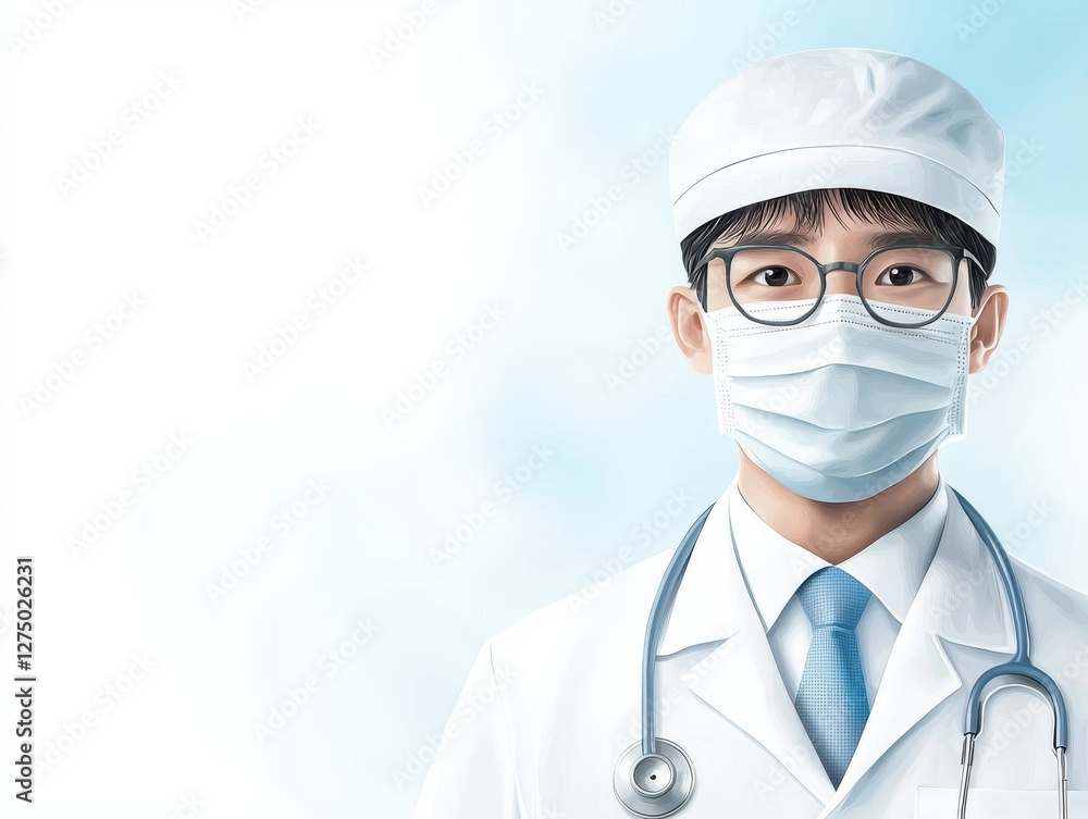 Closeup portrait of a masked doctor, emphasizing safety and healthcare professionalism Closeup portrait of a masked doctor, emphasizing safety and healthcare professionalism