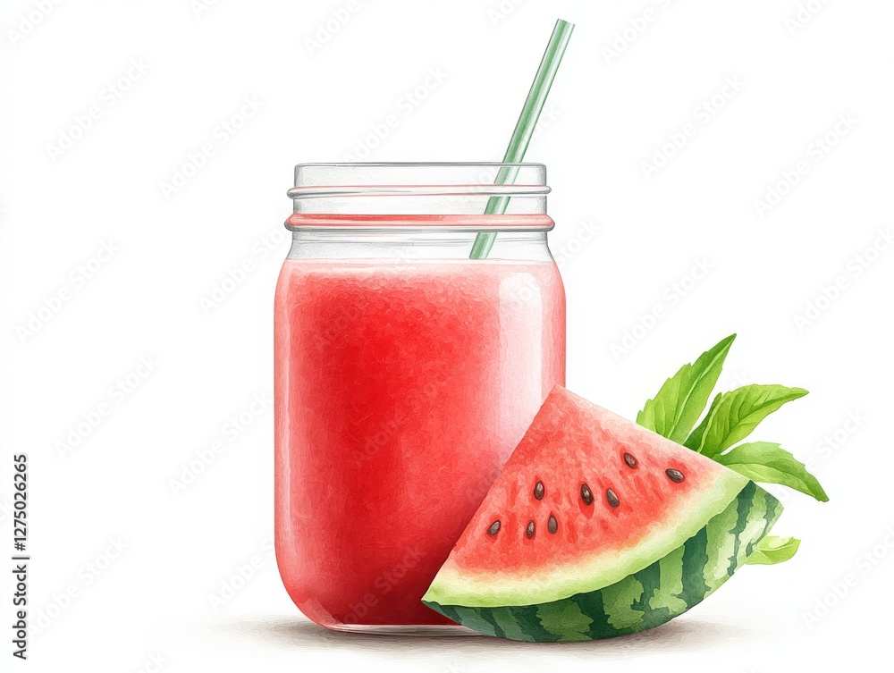Fresh watermelon slices and juice, a refreshing summer treat Fresh watermelon slices and juice, a refreshing summer treat
