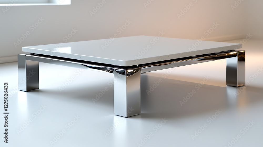 A white coffee table with a silver frame. generated using AI