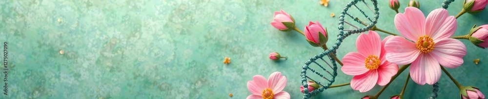 Soft pastel flowers with intertwined DNA strands on a subtle green texture, flowers, texture, nature Soft pastel flowers with intertwined DNA strands on a subtle green texture, flowers, texture, nature