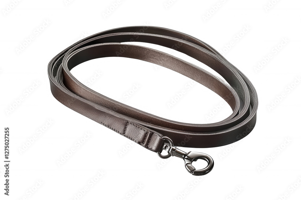 Dark Brown Leather Dog Leash with Silver Snap Hook Coiled Dark Brown Leather Dog Leash with Silver Snap Hook Coiled