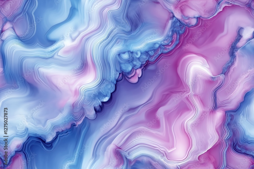 Fototapeta premium Seamless Persian Agate vibrant abstract background featuring swirling patterns in shades of blue and pink. The fluid design creates a sense of movement and depth, ideal for artistic or modern themes.