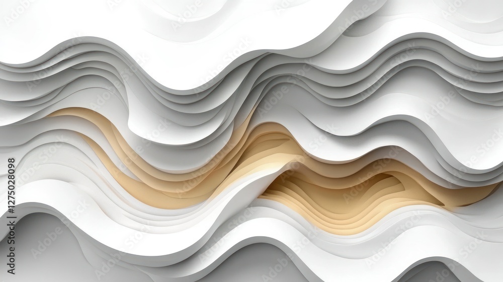 Abstract undulating layers in white and gold create a modern backdrop Abstract undulating layers in white and gold create a modern backdrop