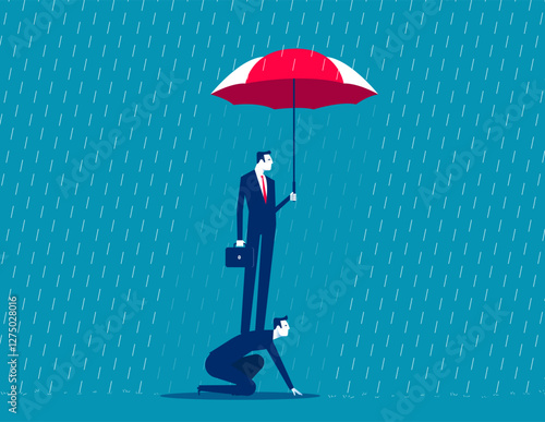 Employee job is to keep his boss away from trouble. Business protection vector flat style