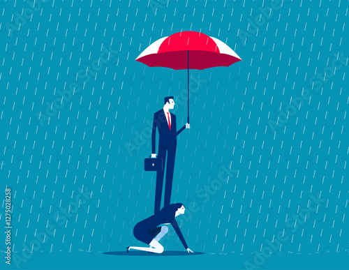 Employee job is to keep his boss away from trouble. Business protection vector flat style