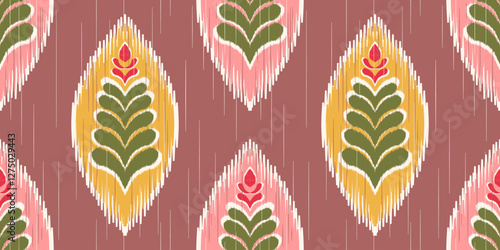 Ethnic ikat seamless pattern.beautiful pattern. floral embroidery, bohemian style, abstract flower art print. ethnic ikat abstract art. seamless fabric. ikat design for fabric, wallpaper, clothing.	