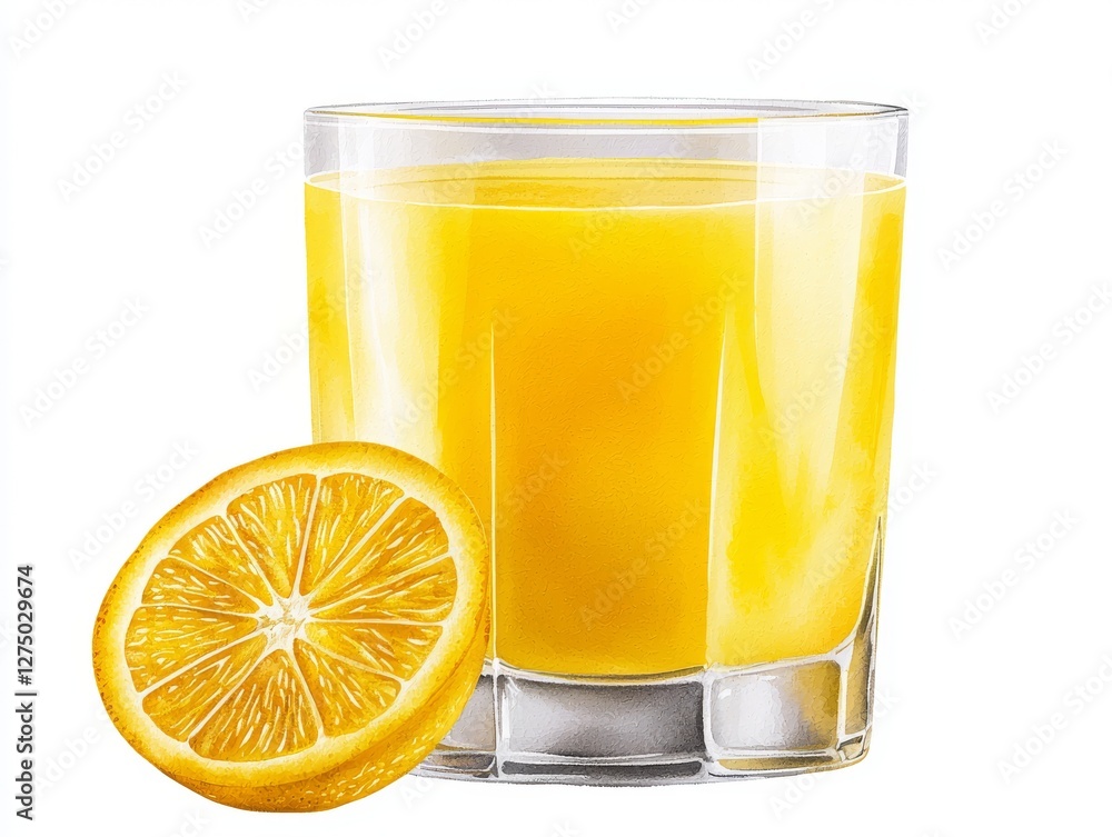 Glass of freshly squeezed orange juice, a vibrant and healthy beverage to refresh your day Glass of freshly squeezed orange juice, a vibrant and healthy beverage to refresh your day