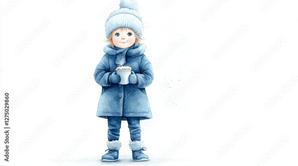 A little boy in blue, exploring the magic of winter wonderland in snowy landscape